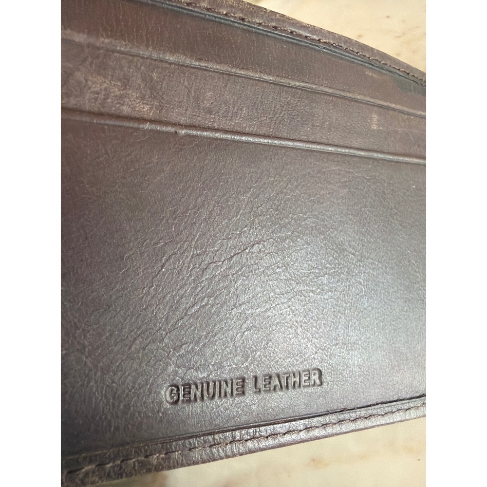 Bifold Wallet‎ Green Plaid Fabric Brown Genuine Leather 6 Card Slots - Picture 3 of 5